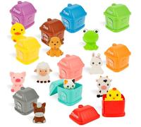10 Set Farm Animals Toys Baby Toddler Learning Montessori Educational Toys with 10 Animals and Houses Kids Travel Plane Toy Toddlers Gift for Girls Boys Age 3+ Counting Matching and Color Sorting Set