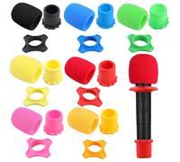 10 Set Handheld Microphone Protection Foam Mic Cover Set, Including 10 PCS Foam Microphone Windscreen Cover, 10 PCS Silicone Ring, 10 PCS Bottom Rod Sleeve Holder for KTV Mic Device(7 Colors)