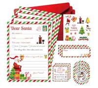 10 Set Official Letter to Santa Kit with Seals Address Labels 5x7 inch Christmas Wish List Cards with Red Envelopes Certificate from Santa Claus for Holiday Greeting Supplies
