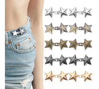 10 Set Trouser Clips Star Buttons for Loose Jeans, Reusable Pant Waist Tightener Clips Metal Adjustable Stars Brooch Cincher Clip for Clothing Dresses Skirts No Sewing Decoration Accessories