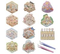 10 Sets 3D Sticker Scene, 3D House Stickers to Make Your Own Restaurant Coffee Shop Library Scene, Adults Kids Sticker Therapy for Relieving The Pressure of Work Life School