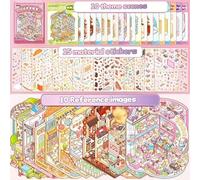 10 Sets 3D Sticker Scene with Material Book, DIY 3D Sticker Scene 3rd Gen, Rich Collection of 3D Space DIY Scene Stickers Book, Cute Cartoon Stickers (Pink)