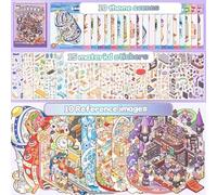 10 Sets 3D Sticker Scene with Material Book, DIY 3D Sticker Scene 3rd Gen, Rich Collection of 3D Space DIY Scene Stickers Book, Cute Cartoon Stickers (Purple)