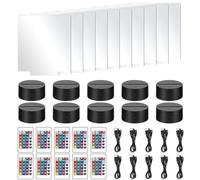 10 Sets Acrylic LED Night Light, 3D DIY LED Light Lamp Base,16 Colors 4 Modes LE D Light-Up Base with 10 Remote Control and 10 USB Cable, Decorative Lights for Bedroom Child Room Living Room Bar