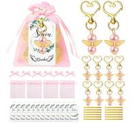 10 Sets Baby Shower Party Favors Baby Shower Angel Keychains Cards Organza Bags For Baptism Party