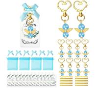 10 Sets Baby Shower Party Favors Baby Shower Angel Keychains Cards Organza Bags For Baptism Party