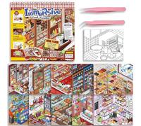 10 Sets Big DIY 3D Sticker Scene Book for Kids Adults Sticker Therapy | Make Your Own Miniature Scene Cozy Room Mini House Stickers with Guide Position Lines for Adult Relief Stress Pass The Time