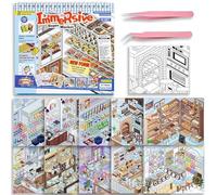 10 Sets Big DIY 3D Sticker Scene Book for Kids Adults Sticker Therapy | Make Your Own Miniature Scene Cozy Room Mini House Stickers with Guide Position Lines for Adult Relief Stress Pass The Time