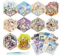 10 Sets DIY 3D Sticker Therapy Crafts for Adults, Fun Cartoon Animal Stickers Scenes, 3D Mini House & Cozy Room Sticker Puzzles, Creative Stress Relief Art, Relaxing Craft Kits to Pass Time