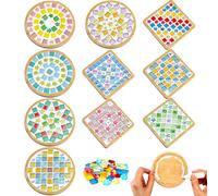 10 Sets DIY Mosaic Coaster Kit, Glass Tiles Coasters for Crafts, Mixed Color Mosaic Set with Wooden Coasters for Kid Adults, Drinking Cup Coaster Making Kit for Handmade Home Decor Gifts