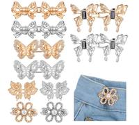 10 Sets Jean Waist Tightener, 5 Styles Jean Buttons Pant Waist Tightener for Loose Jeans Adjustable Butterfly Buckles Sets No Sew Decorative Brooch Pins Clips for Women Clothing Dresses (Gold, Silver)