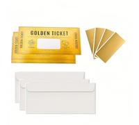 10 sets of golden ticket packages, including envelopes, scratch cards, surprise gift display cards, suitable for use in birthday cards, wedding cards, concert tickets, cinema coupons,lottery prizes
