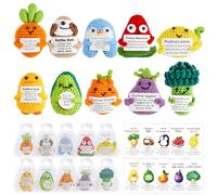 10 Sets Positive Crochet Fruit Animal Vegetable Gift Bulk with Motivational Pun Cards Funny Inspirational Knitted Doll Coworker Appreciation Gift Emotional Support Present for Students Employee