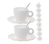 10 Sets Realistic Miniature Coffee Cup Set White Dollhouse Mug Tiny Plastic Cups With Saucers And Metal Spoons Doll Kitchen Accessories For Kids Role Playing DIY Crafts