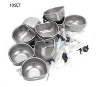 10 Sets Stainless Steel Bunny Drinker, Water Bowl Feeding Dispenser, Farm Water Feeder Breeding Equipment for Watering Breeding Equipment (Three separate bodies)