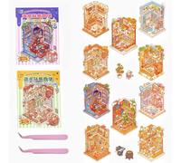 10 Sets Stickers Scene,Mini House Stickers Set for Adults with Tweezers Make Your Own Room Cuisine/Xiaoxi Street Book Sticker Scene Therapy for Adults Relief Stress Pass The Time Gift