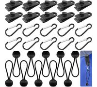 10 Sets Tarp Clips with Ball Bungee Cord & Carabiner, Outdoor Heavy Duty Tarpaulin Clip, Garden Multifunctional Tent Fasteners, Awning Clamps for Fixing Tarps, Awnings,Outdoor Camping,Caravan Canopies