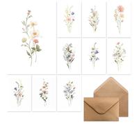 10 Sets Thank You Cards with Envelope, A6 Flower Folding Cards, Blank with Wildflower Motif, Thank You Cards with Envelopes for DIY, Thank You Card, Greeting Cards for Teachers, Colleagues, Friends