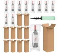 10 Sets Wine Shipping Box, Single Glass Bottle Cardboard Bulk with Protector Bags & Inflatable Pump, Corrugated Champagne Beer Divided Boxes for Safety Moving Package Travel Transportation