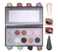 10-Shade Eyeshadow Palette, Matte and Shimmer, Built-In Mirror, Black | Gold, mauve, warm brown, lilac, pink, silver-grey, green, bronze and charcoal tones, for daily or evening eye looks