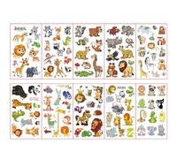 10 Sheet Animal Tattoos for Kids, Temporary Waterproof Fake Tattoos, Stickers for Face and Body, Jungle Theme Party Bag Filler for Boys and Girls