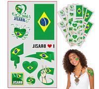 10 Sheet Brazil Flag Temporary Tattoo for World Cup Football 2026 Decoration,Decorative Brazilian Flag Tattoo Transfer Sticker Patriotic Tattoos for National Day Support Event Brazil Party Decorations