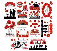 10 Sheet Lest We Forget Window Stickers, Poppy Day Window Stickers, Remembrance Day Windows Sticker, Poppy Flower Decals, Remembrance Days Poppies Soldiers Windows Sticker, Decor for Glass,Home,Car