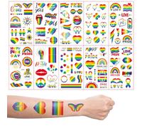 10 Sheet Rainbow LGBT Pride Stickers Temporary Tattoos for Manchester Pride Parade,Pride Decorations,Love Is Love Equality Heart Tattoo Stickers for Parades Celebrations Party Accessories Women Men