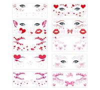 10 Sheet Valentines Day Face Temporary Tattoo Love Heart Tattoos Lips Waterproof Fake Blusher Tattoo Stickers for Lover Party Decorations Girls Women Favor Party Supplies
