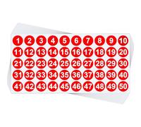 10 Sheets 1 to 50 Color Consecutive Number Stickers Small Round Waterproof Labels Removable for Storage Toolbox Locker Inventory Classification (Red 1 to 50,1cm/0.39in)