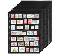 10 Sheets 20 Pages Postage Stamp Album Pages, 7 Pockets 7.7x 1.35in Stamp Collection Inserts, 9 Hole Standard Stamp Collecting Album Sleeves for Stamp Collection Binder IS010710