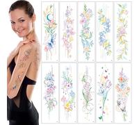 10 Sheets 3D Watercolor Temporary Tattoos For Women Girls-Colorful Flower Butterfly Realistic Long Lasting Fake Arm temporary tattoo Waterproof Tattoos For Women Adult Body Art
