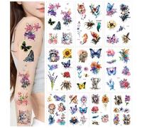 10 Sheets 3D Watercolor Temporary Tattoos For Women Girls-Colorful Flower Hummingbird Butterfly Realistic Long Lasting Fake temporary tattoo Waterproof Tattoos For Women Adult Body Art
