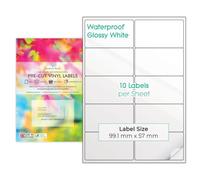 10 Sheets A4 Glossy Vinyl (PVC) White Precut Waterproof Multipurpose Label Self Adhesive Multi Sticker Labels Inkjet Printable (2 x 5 (10 per Sheet))
