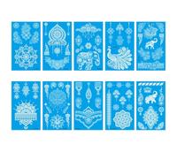 10 Sheets Blue Glow-In-The-Dark Indian Totem Stickers, Elephant And Peacock Finger And Face Decorations, Temporary Tattoos For Parties