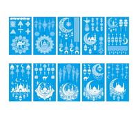 10 Sheets Blue Glow-In-The-Dark Moon Finger Tattoo, White Moon Palace Totem Hand Sticker