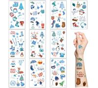 10 Sheets Blue Winter Temporary Tattoos Stickers Christmas Fake Tattoos Cute Snowman Snowflake Penguin Tattoo Stickers for Kids Boys Girls Birthday Party Favors Supplies Xmas Gift Bag Fillers