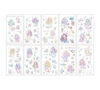 10 Sheets Butterflies、Mermaid、Sea Animals waterproof Temporary Tattoos, Mixed Styles Cartoon Tattoos, party makeup gifts (F)