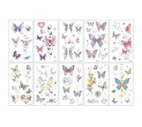 10 Sheets Butterflies、Mermaid、Sea Animals waterproof Temporary Tattoos, Mixed Styles Cartoon Tattoos, party makeup gifts (S)