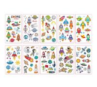 10 Sheets Cartoon Kids Tattoos, Temporary Tattoos for Boys & Girls, Waterproof Fake Space Stickers for Children's Face, Birthday Party Bag Filler
