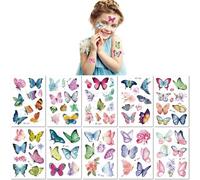 10 Sheets Children'S Cartoon Hand-Painted Watercolor Butterfly Tattoo Stickers With Flower And Butterfly Theme Temporary Stickers
