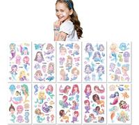 10 Sheets Children'S Watercolor Mermaid Tattoo Stickers With Glitter And Waterproof Temporary Stickers