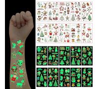 10 Sheets Christmas Stocking Fillers Luminous Christmas Temporary Tattoos for Kids Christmas Decorations Stocking Fillers for Kids Glow in The Dark Tattoo Sticker for Xmas Party Supplies Favors Bags