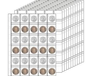 10 Sheets Coin Collection Pages, Coins Pocket Page with 300 Pockets, Coin Binder Inserts Sleeves with Standard 9 Hole for Coin Album. Storage Holder for Currency, Stamp and Other Supplies (30-Pocket)