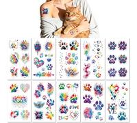 10 Sheets Colorful Cat Paw Temporary Tattoos European And American Style Painted Feathers Dog Paw Temporary Stickers
