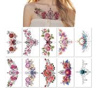 10 Sheets Colorful Flower Chest Clavicle Stickers European and American Scar Cover Waterproof Sexy Flower Arm Temporary Tattoo Stickers