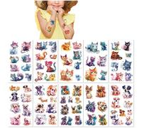 10 Sheets Cute Animal Tattoo Stickers Watercolor Cartoon Dogs Cats Pets Temporary Tattoos Face Body Art for Children Party Supplies