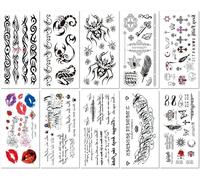 10 Sheets English Feather Totem Arm Simulation Waterproof Tattoo Sticker Set