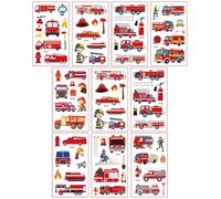 10 Sheets Fire Brigade Tattoos for Children, Temporary Tattoos with Vehicle Motifs, Children's Tattoos for Boys and Girls, Funny Stickers for Fire Brigade Theme Party, Birthday Party Bags
