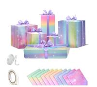 10 Sheets Gift Wrapping Paper, Rainbow Gradient Colour Gift Birthday Wrapping Paper, Gift Wrap Perfect for Women Girls Baby Shower Graduation with Tape and White Ribbons